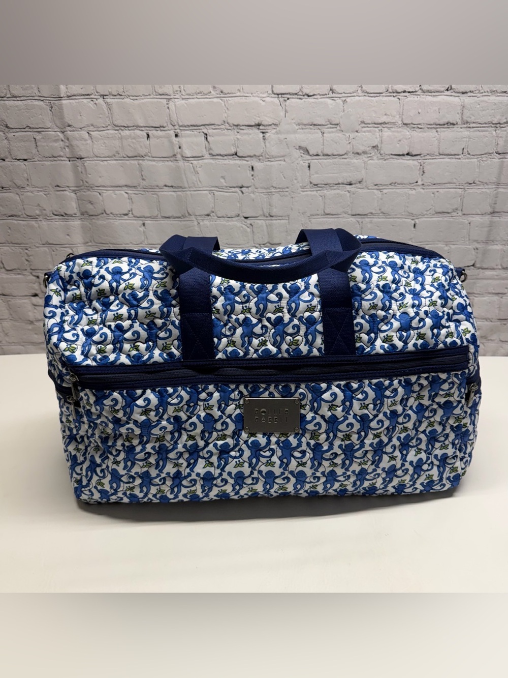Roller Rabbit Blue Quilted Pattern Travel duffle bag